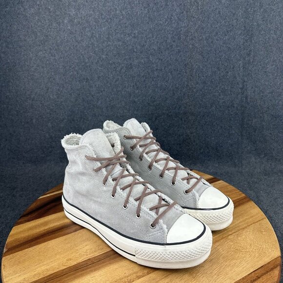 Converse CTAS All Star Lift High Sherpa Wolf Grey Y2K Platform Sneakers Womens 9 - Picture 2 of 11